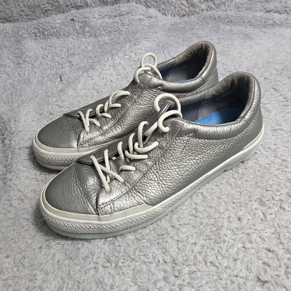 Wolky Sneakers Silver Pebbled Leather Lace Up Comfort Shoes Womens 39 Excellent